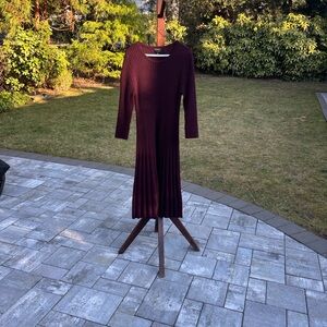 Talbots Burgundy Ribbed Long-Sleeve Midi Dress
